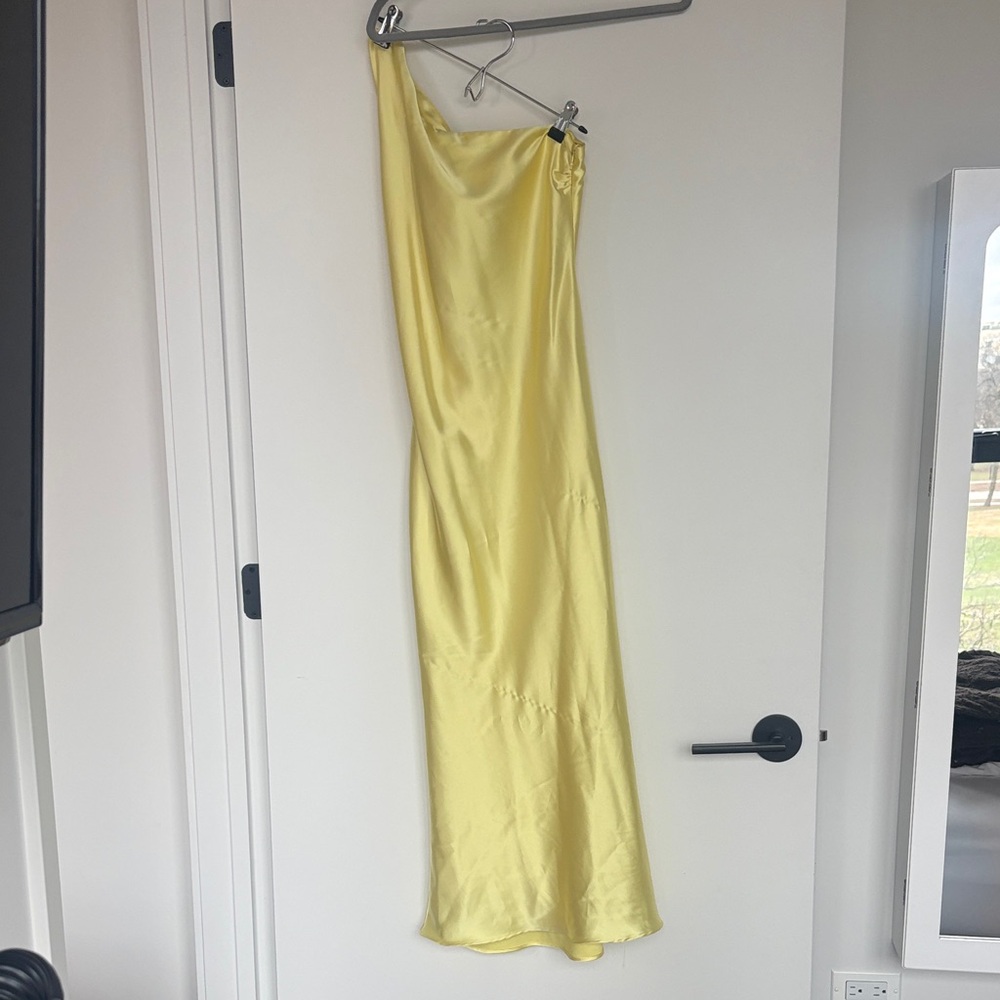 Zara One Shoulder Yellow Satin Dress